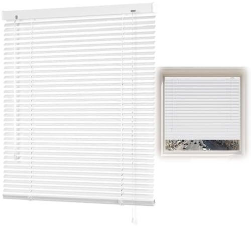 LGHSWDQ Interior Persiana Venecianas de Aluminio, Lamas de 25mm Persianas Aislamiento Térmico Horizontales para Ventanas, 50 80 90 120 190 200 215 cm Estor Ajustable Protector de Luz(Blanco)