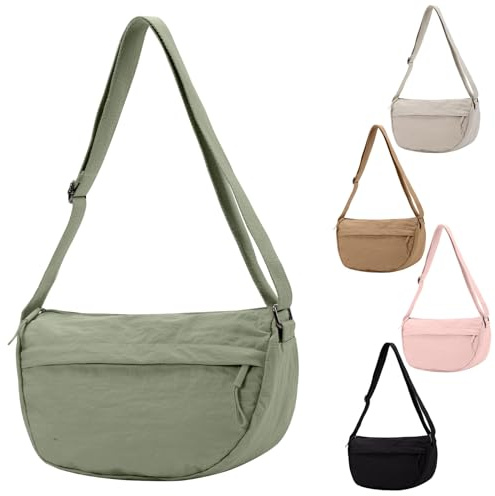 InfiniZer Mezzaluna Borsa Crossbody Borse per le Donne Alla Moda Piccolo Nylon Fanny Pack Sling Hobo Bag Morbido Casual, Verde, Contemporaneo