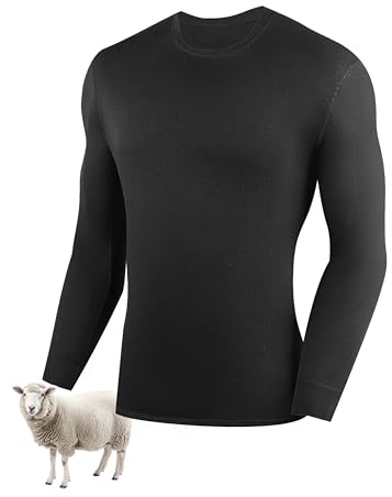 YESWEL Merino Wool Base Layer Mens 250g/M², Warm Underlayer Winter Thermals Underwear Clothing Running Top, Ideal Gifty Sport Base Layer (Black, M)