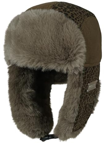 CLAPE Leopardenmuster Fliegermütze Winter Mütze mit Ohrenklappen Warme | Winddicht,Weich Trappermütze,Ushanka,Russische Mütze,Fellmütze für Herren,Damen,Ski,Snowboard,Reisen
