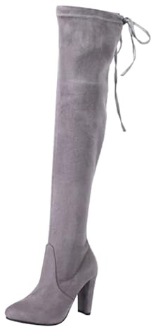 Generisch Comercio Exterior Tallas grandes Botas largas para mujer Botas altas de tacón alto sobre la rodilla con cordones en la parte trasera, gris, 38 EU
