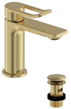 Bristan Saffron Bathroom Taps, Brushed Brass Small Basin Mixer tap | SAF ES SMBAS BB, Ecostart, Includes clicker waste, Bathroom sink tap, Matching bath taps and showers available,Lifetime Cover
