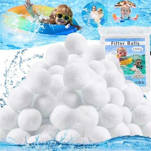 GUHAOOL Bolas Filtro Piscina, 1500g Bola de Filtro de Piscina, Bolas Depuradora Piscina para Sistemas de Filtro de Arena, Reemplaza 53kg Arena de Filtro, Limpiador de Piscinas Sistema de Filtro