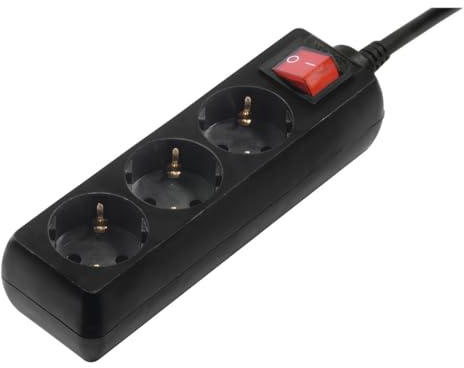 Hama Steckdosenleiste mit 3 Steckdosen mit Lichtschalter und Kinderschutz. (Mehrfachsteckdose, 1,4 m Kabel, 45-Grad-Steckdosen, 3500 W), Schwarz.