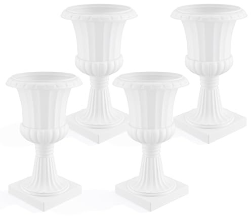 Grand pot de fleurs en forme d'urne 30,5 cm d'ouverture et 50 haut, fleur classique plastique PP avec texture 3D base carrée, assemblage facile 3 pièces, capacité 28,5 L – pour arbres Blanc 4