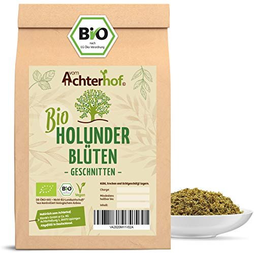 Bio Holunderblüten 100g | getrocknet und geschnitten in höchster Bio-Qualität | für schmackhafte Tees, Speisen & Co. | vom Achterhof