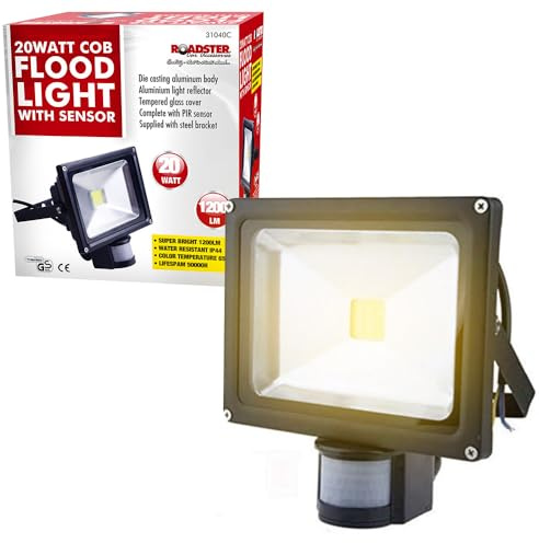 BARGAINS-GALORE 20W Pir Led Cob Floodlight - Modern Security Flood Light, Motion Sensor Lighting Outdoor Clear Visibility, Durable 20 Watt | Safety Protection Adjustable Time Switch