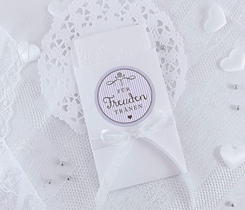 SET KLEIN: 24 Freudentränen Sticker + 24 weiße Flachbeutel - 63 x 93 mm für Freudentränen Taschentuch Verpackungen • Aufkleber LILA RETRO VINTAGE • 4cm rund matt