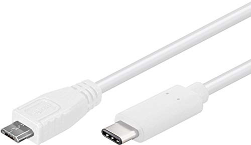 PremiumCord USB-C - Câble de Connexion Micro USB, Charge Jusqu'à 2,5 W, Câble de Données Jusqu'à 480 Mbit/s, Type C Mâle vers Type Micro B Mâle, Triple Blindage, Couleur Blanc, Longueur 0,6m