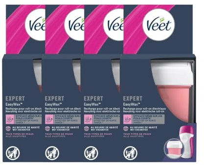 Veet - EasyWax - 4 Recharges de Cire Chaude Epilation 50ml - Bras & Jambes - Beurre de Karité