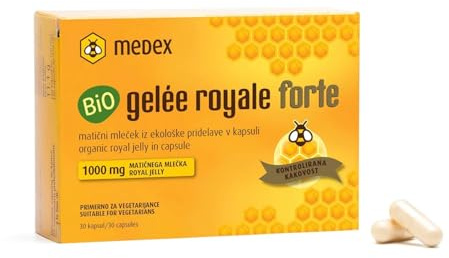 Medex Bio Gelée Royale FORTE, hohe Dosierung 1000 mg Gelee Royal, lyophilisiert, trockene Form, klinisch nachgewiesene Ergebnisse, 30 Kapseln, 30 Tage Anwendung