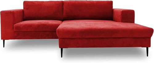 DOMO Collection Modica Ecksofa, moderne L-Form, kleine Ecke, Eckcouch, Sofa Eckgarnitur, Cord, rot, 244x173x83 | Longchair rechts mit breitem Sitzbereich, moderne L-Form aus Cord mit schwarzem Metallfuß, 244 x 173 x 83 cm (BxTxH)