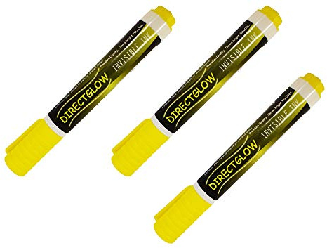 Set of 3 DirectGlow Extra Large Invisible Yellow UV Blacklight Reactive Ink Marker Pen 3 Pack