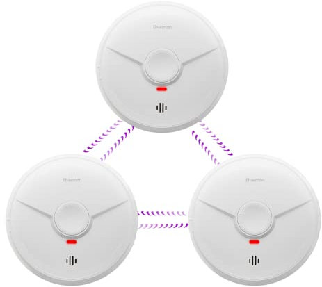 Heiman Photoelectric Wireless Interconnected Smoke Alarm Detector,10-Year Battery Smoke Detector,fire alarm with LED Indicator & Silence Button, Conforms to EN14604 Standard (3-PACK)