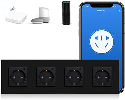 BSEED Schuko Smart Alexa ZigBee 4 Fach Steckdose 16A Glassteckdose, 1 Pack 1 Weg Schwarz 299mm Unterputz-Installation APP-Steuerung Arbeit mit Alexa/Google Home DIY Free Spin Nur 2.4 GHz