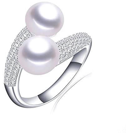 Nuovo anello regolabile con perle d'acqua dolce naturali in argento sterling 925 lucido anello con zirconi AAA regalo di gioielli da sposa per le donne