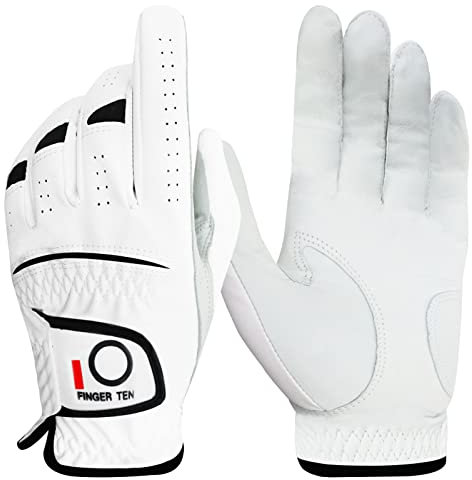 Golfhandschuhe Herren Leder für Linke Hand 1 Stück, Allwetter Cabretta Leder Griff Golf Handschuh Rechtshänder Weicher Komfort Passform Größe S M ML L XL (ML, für Linke Hand)