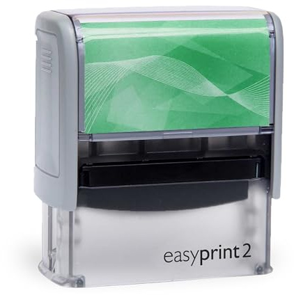 Selbstfärbender Stempel easyprint 2 grün – personalisierbarer Firmenstempel, Namensstempel, Adressstempel oder sonstiger Textstempel – Abdruck ca. 47x18 mm mit bis zu 5 Zeilen