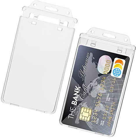 Cobee Ausweishalter aus Hartplastik, 2 Stück, transparent, wiederverschließbar, robust, vertikaler Ausweishalter für ein oder zwei Karten