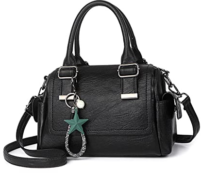NICOLE & DORIS Umhängetasche Damen Handtaschen Klein Tasche Multi Pocket Frauen Schultertasche Retro Leder Henkeltasche Crossbody Bag Handytaschen Geldbörse mit Anhänger Schwarz