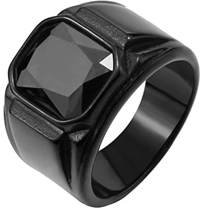 INRENG Anello da uomo in acciaio inox, stile vintage, con pietra di rubino quadrato, con sigillo in cristallo di zirconia cubica rosso/nero, 11, Metallo, Non pietra preziosa