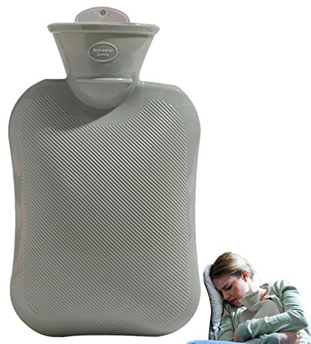 Bouillotte avec housse souple - 500ml En caoutchouc - Pour rétention de la chaleur - Soulagement de la douleur - Cadeau chaud pour bébés, enfants et adultes - Cadeau de Noël d'hiver (Gris)