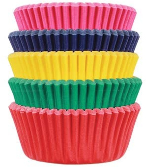 Mini Pirottino in carta forno - Confezione da 100 pirottini in carta alimentare - assortini nei colori Rosso, Verde, Giallo Blu e Fucsia - per Cupcake, muffin, DOLCI