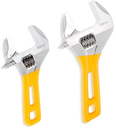 Sharp-tec Thin Adjustable Spanner Set 6-inch and 8-inch, Wide Jaw Adjustable Spanner for Basin Waste Under Sink, Stubby Slim Plumbers Wrench, Plumbing Hand Tool Set