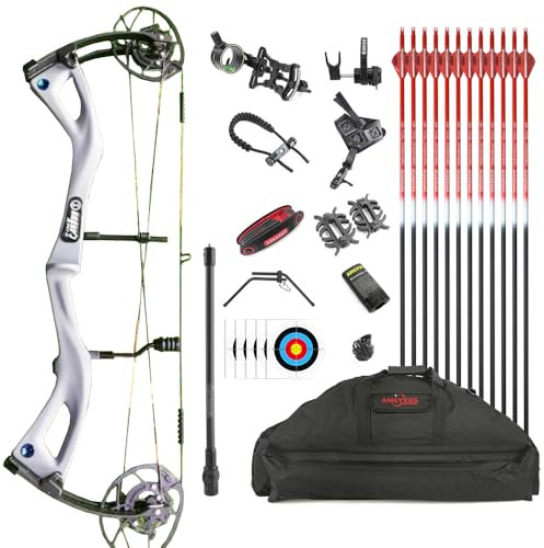 Arco Compound Set 0-70Lbs Arco da Caccia da Competizione 345fps Archi Composti con Tutti Gli Accessori per Adulti e Adolescenti Pratica di Tiro al Bersaglio (Grigio)
