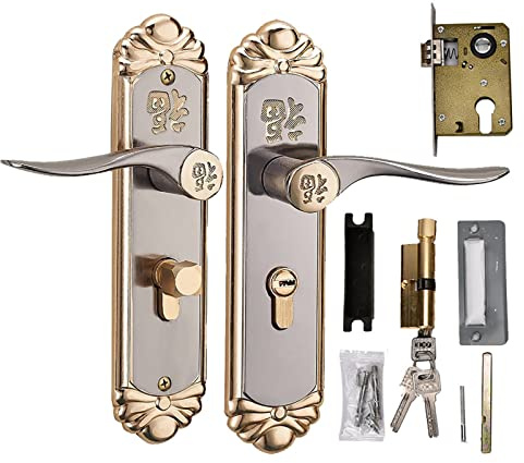 HEITIGN Cerradura de puerta de madera simple europea para interiores, cerradura de puerta de dormitorio, cerradura de baño, manija de puerta, cilindro con llaves