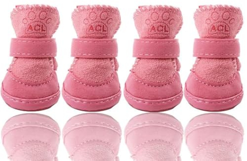 FaJoek Zapatos Perro, 4pcs Protector de Pata de Botas para Perros, Botas Nieve para Perros, Antideslizante Perro Zapatos, para Perros Pequeños y Medianos, Cálidos y cómodo (Rosa)
