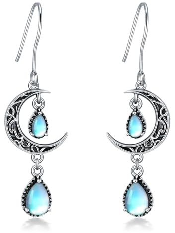 VONALA Mondstein-Ohrringe für Damen Sterlingsilber Hexenmond baumelnde Ohrringe Hexenschmuck Geschenke für Frauen Teenager Mädchen