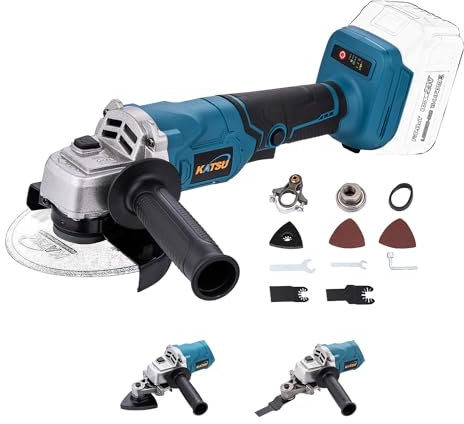 KATSU FIT-BAT 21V Smerigliatrice Angolare a Batteria senza spazzole 115mm 125mm con Kit di Adattatore Multiutensile Oscillante per Smerigliatura Lucidatura, senza Batteria