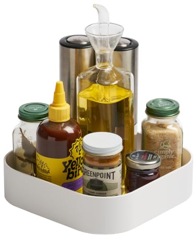 Yamazaki 2198 Tower Rotating Storage Tray, White, ABS Resin/Silicone, 20 x 20 x 6.3 cm