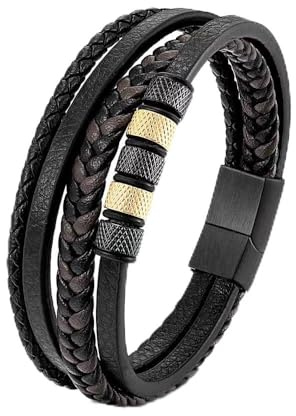 JSNOM Armband Herren Lederarmband Geschenke: Geflochten Leder Weihnachten Vatertag Valentinstag Geburtstagsgeschenk Liebesgeschenke Schmuck Geschenk für Freund Ehemann Papa Männer