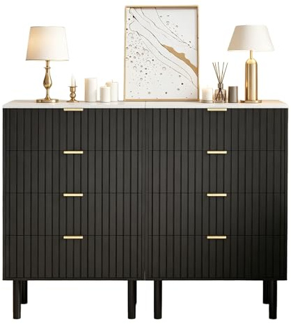 UEV Kommode mit Schublanden,2er Set, 120 x 34 x 94cm,Schrank mit 8 Schubladen,kommode marmor, TV Schrank, Sideboard mit Schubladen, Beistellschrank für Wohnzimmer, Schlafzimmer, Flur(Schwarz)