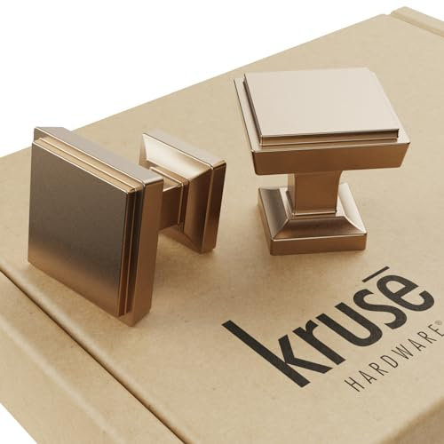 Kruse Hardware 30944 - (10-Pack) Linden Door and Drawer Knob - 1-3/16in Square, Champagne Bronze