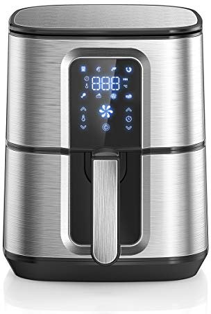 OZEANOS 5,5L Heißluftfritteuse, 1800W Leistung, digitales Touchpanel, vorgefertigte Programme, Timer bis 30 Minuten - spülmaschinengeeignet, OT-AF-55SM-DIGITAL
