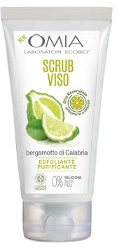 Omia, Scrub Viso esfoliante anti-imperfezioni con Olio Essenziale di Bergamotto di Calabria, adatto per levigare la pelle e ridurre la dimensione dei pori visibili, Certificato Cosmos Organic, 75 ml