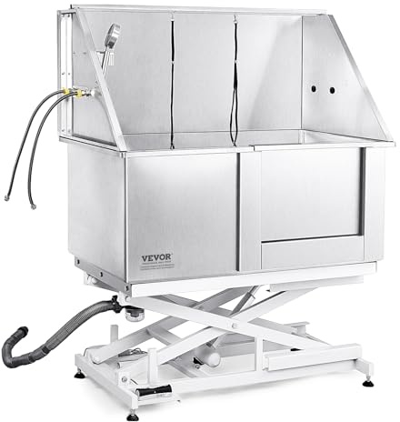 VEVOR 50 Pet Dog Bathing Station Electric Height Adjustment, Professional Stainless Steel Dog Grooming Tub w/Soap Box, Faucet,Rich Accessory,Bathtub for Multiple Pets, Washing Sink for Home(Right)