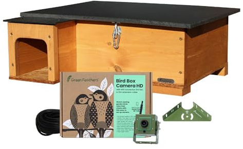 Green Feathers Hedgehog House & Wifi Camera- Golden Brown With Anti Bacteria Coating, Predator Proof Outdoor Habitat, Eco Friendly Roof And Solid Wood Floor - UK Power Supply