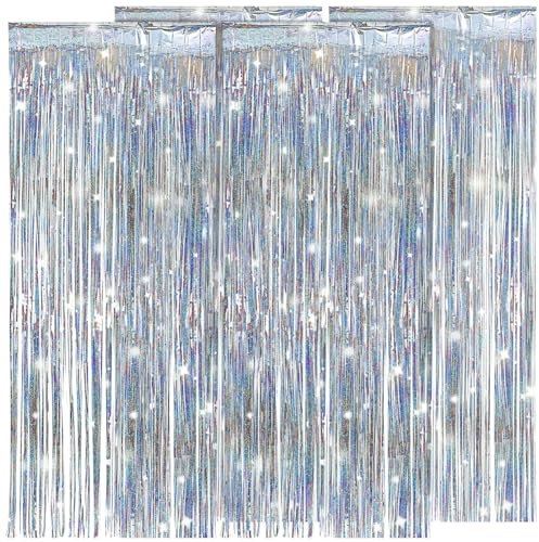 Cabilock Silber Lametta Vorhang 98X39 Zoll Glitzer Deko Streamer Vorhang Fransen Party Hintergrund Für Geburtstag Hochzeit Feierlichkeiten