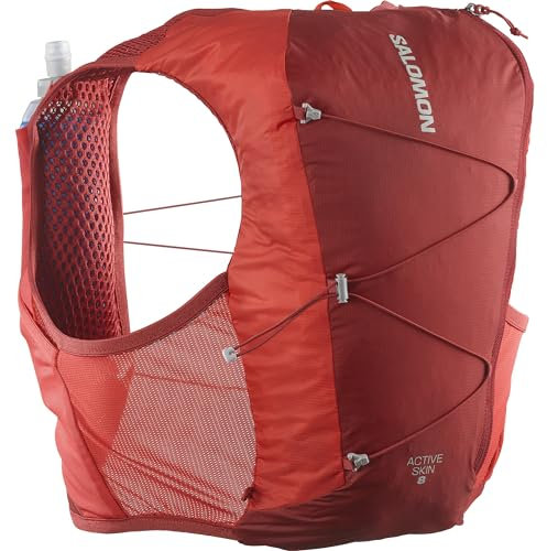 Salomon Active Skin 8 Gilet de course à pied avec flasques inclus Rouge Dahlia Rouge Taille XL