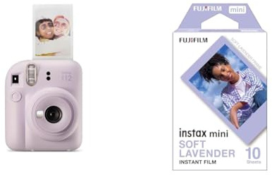 instax mini 12 camera, LILAC PURPLE & instant mini film 10 shot pack, Soft Lavender