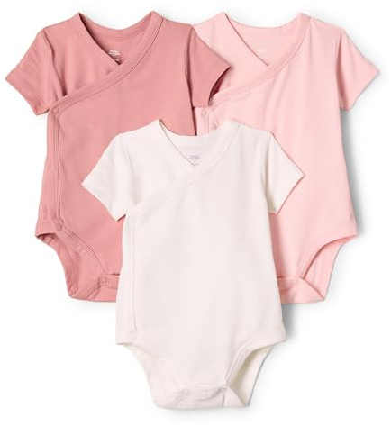 Amazon Essentials x Sofia Grainge Unisex Baby Kurzärmeliger Body mit seitlichen Druckknöpfen, 3er-Pack, Elfenbein/Rosa/Terrakotta, 3-6 Monate