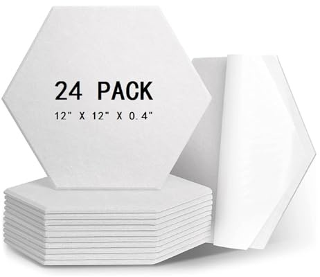 24 Pack Self Adhesive Acoustic Foam Panels,12x10x0.4 Hexagon Soundproofing Acoustic Wall Panels High Density Sound Absorbing Acoustic Panels Soundproof Foam Panels for Studio,Home,Office,White