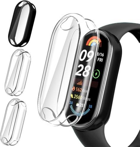 ivoler 3 Piezas Funda con Protector de Pantalla para Xiaomi Smart Band 9 / Xiaomi Mi Band 9, Protección Completa Carcasa Protectora Delgado Suave TPU Anti-Arañazos Case, 2 Transparente + 1 Negro