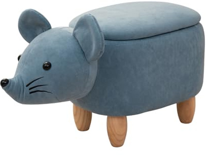 SVITA Tierhocker Stauraum Kinderhocker Sitzhocker Kinderzimmer Sitzbox Maus Blau
