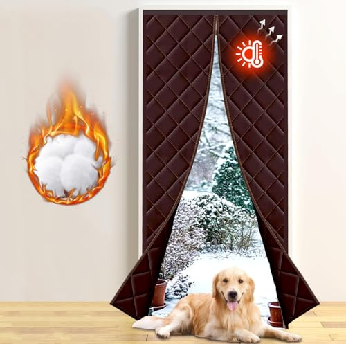 Magnet Thermo Türvorhang Kälteschutz 100 x 210 cm, Volle Größe, Magnetischer Wärmeschutzvorhang für Türen, Haustierfreundlich Isoliervorhang, Thermovorhang für Tür oder Durchgänge - Braun
