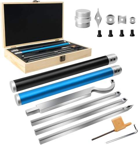 Carbide Lathe Tools, Carbide Tipped Wood Turning Tools Set, Wood Lathe Tools with Removable Handle, Turning Tool with Adjustable Connector Including Swan Neck Hollower, Rougher, Finisher